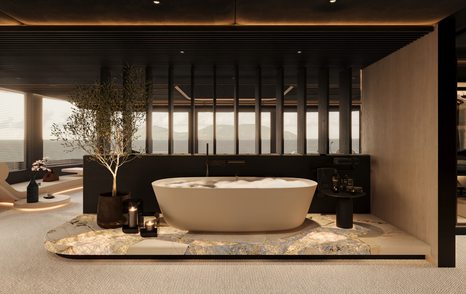 Rendering of Sunreef 65M Explorer catamaran master cabin ensuite bathtub
