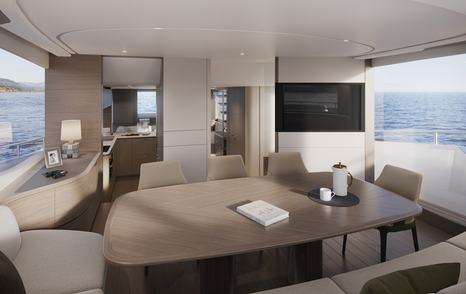 The dining area cna be transformed into a main-deck Owner's cabin.