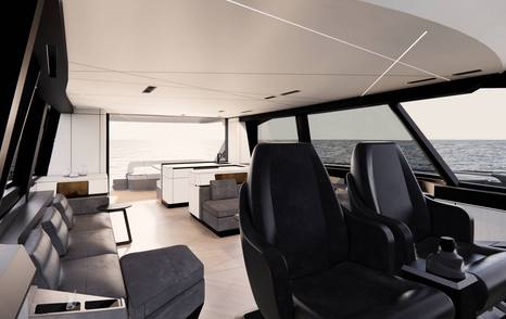 Rendering of Pershing GTC70 motor yacht saloon helm station
