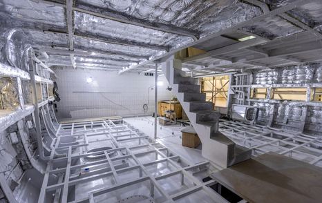 First GX42 Superyacht interior stairwell under construction 