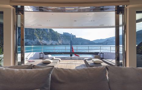 Benetti Oasis 34M motor yacht aft deck glass sliding doors