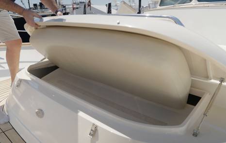 Fleming 85 concealed foredeck bench seat with integrated storage beneath