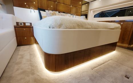 Riviera 5600 Sport Platinum Edition island berth with under-bed lighting