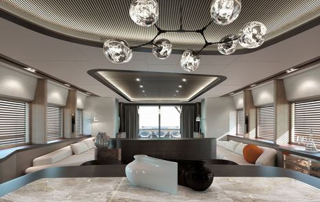 Rendering of AvA Yachts Kando 110 explorer yacht main salon