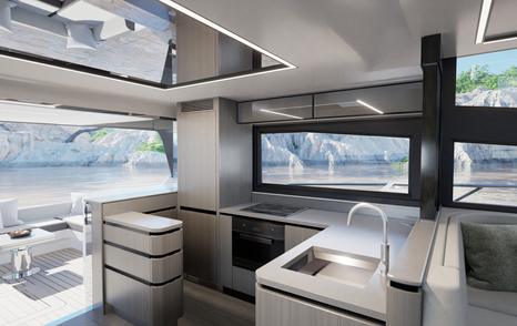 Rendering of Pearl 63 motor yacht galley
