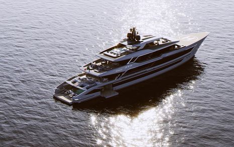 Rendering of Baglietto T60 superyacht at anchor 