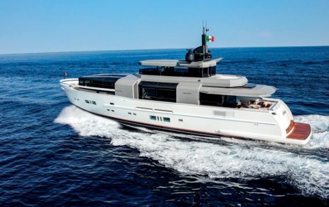 A profile view of the A100 yacht from Arcadia Yachts.