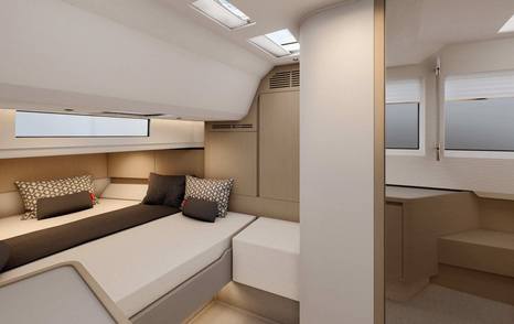 Rendering of Saxdor 460 GTS motor yacht owners cabin 