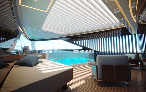 Rendering of Maiora M|53 superyacht beach club with pool