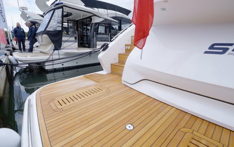 Princess S65 Mk2 teak bathing platform and aft access steps