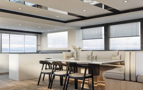 Rendering of VisionF 65 Hybrid Catamaran main saloon dining area 