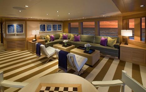 Rendering of Motor yacht Annastar's upper deck with L-shaped sofa