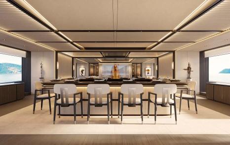 Rendering of Heesen Superyacht Project Ananda main saloon dining area 