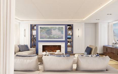 Moonen superyacht Lollipop sky lounge with fireplace 