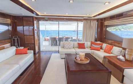 Princess motor yacht Mira saloon with doors to aft deck 