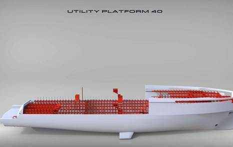 Side view of UP40 modular hull CGI with no superstructure attached