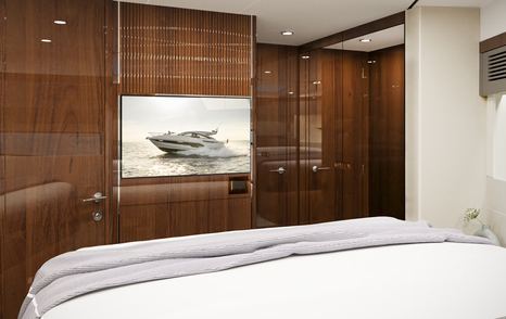 Fairline Targa 47 owners cabin with bed facing TV