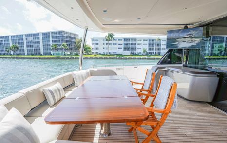 Princess motor yacht Record Year aft deck dining area 