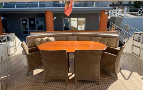 Superyacht Dream On II aft deck with dining table 