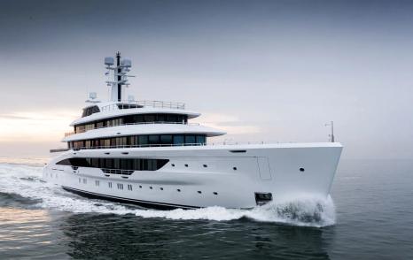 A shot towards the bow of Amels' superyacht ENERGY, showcasing its extensive use of glass