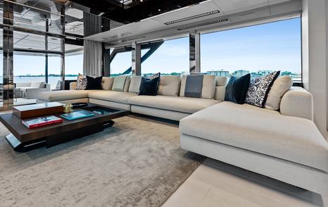 Superyacht Riva Royale main saloon L-shaped seating 