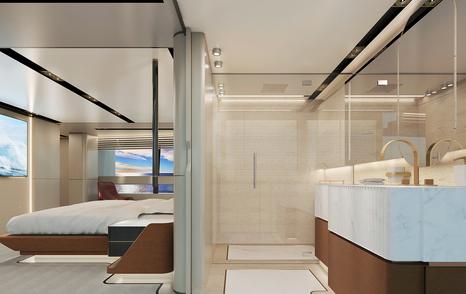 superyacht DOM133 model rendering master en suite with glass shower