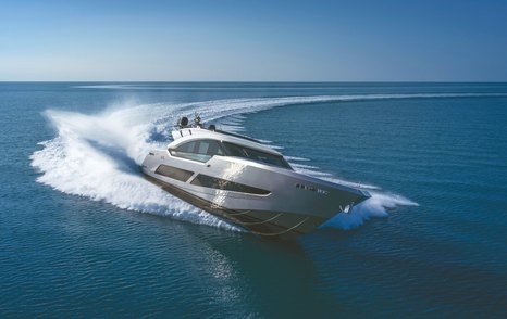 AB Yachts AB 100 motor yacht underway at speed 