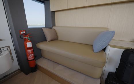 Guest seating behind the helm aboard the Gulf Craft Majesty 100 Terrace