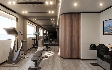 Rendering of Gulf Craft Majesty 145 Superyacht interior gym 
