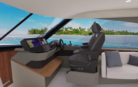 Rendering of Maritimo S50 motor yacht helm station