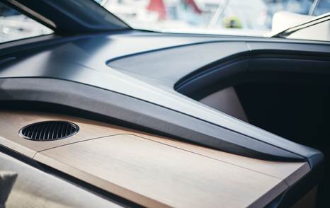 Princess V55 helm dashboard detail showing matte console finish