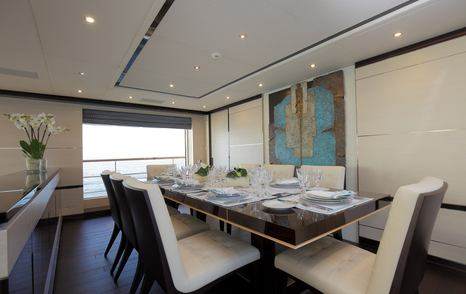 Superyacht Inspiration's main saloon dining area