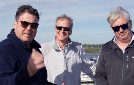 Hugo Andreae, Jack Haines and James Barke at Essex Marinaat Essex Marina
