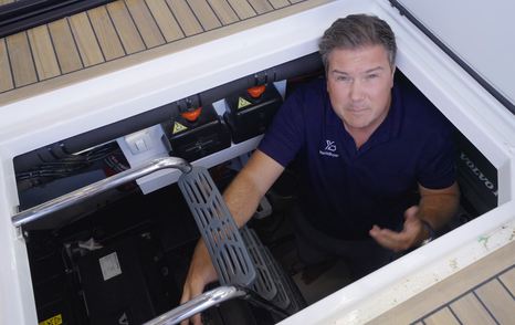 Fairline Targa 58 GTO engine room viewed through cockpit hatch