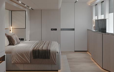 Rendering of VisionF 101 catamaran cabin with TV