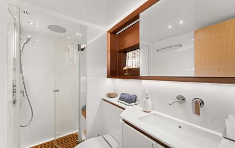 GranOcean W-72 Open catamaran ensuite with glass shower 