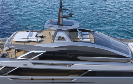 Rendering of Baglietto FAST50 Superyacht upper decks with lounging areas 