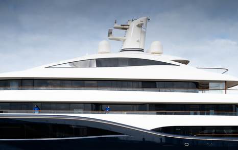 Close up of port side superstructure of Feadship Superyacht Project 1014