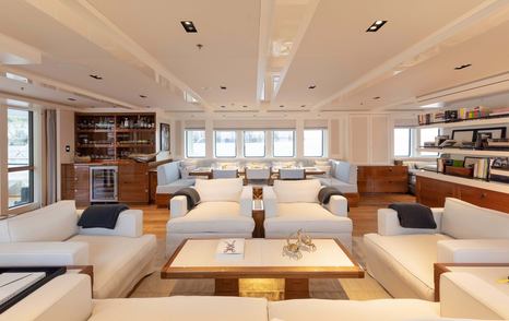 Sofas and tables on explorer yacht Blue II