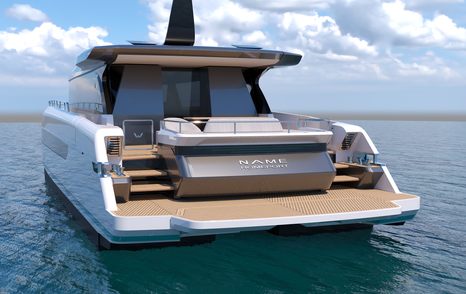 Rendering of Canados Heritage 67 Catamaran stern with bathing platform 