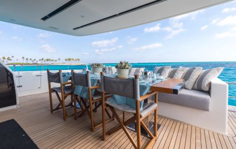 Motor Yacht Ferrol's aft deck table 