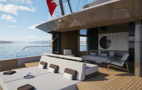 Rendering of Bellini Yacht Eternal 36 motor yacht aft deck sunpads