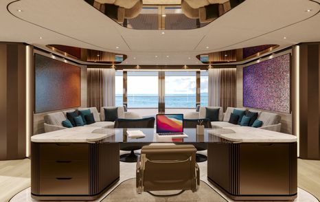 Rendering of Sanlorenzo 74Steel Superyacht master cabin private office 