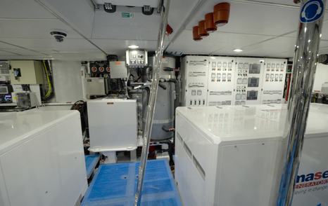 Generators and engineering systems in the Gulf Craft Majesty 145 engine room
