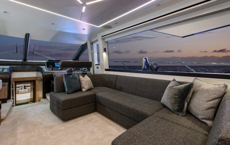 Sunseeker Manhattan 68 motor yacht interior U-shaped sofa 