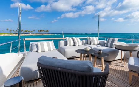 Motor Yacht Ferrol's aft deck oversized sunpads 