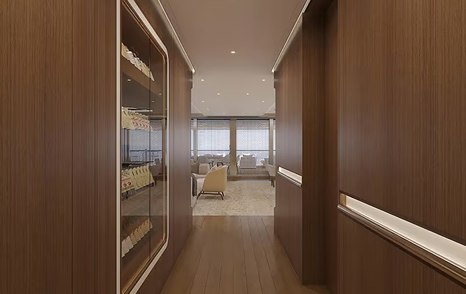 Rendering of superyacht Project Life's hallway into upper deck saloon