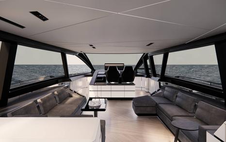 Rendering of Motor yacht Pershing GTX70 saloon and helm station