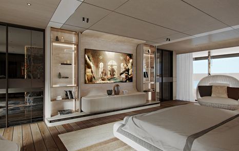 Rendering of Cantieri di Pisa Super Polaris 70 Explorer Yacht master cabin 