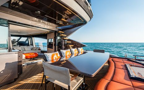 AB Yachts AB 80 Motor Yacht aft deck with alfresco dining